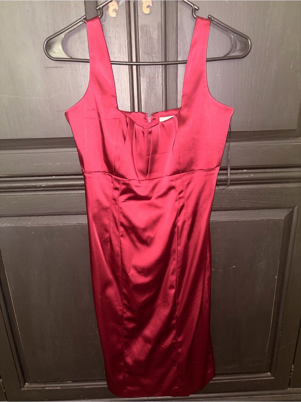 Calvin Klein Crimson Satin Midi Sheath Dress